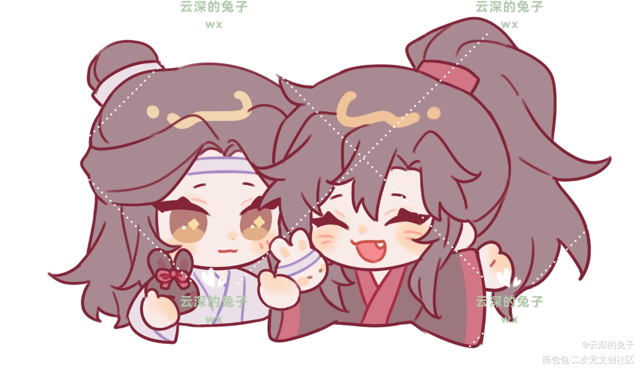 两只小可爱o(≧v≦)o_魔道祖师忘羡蓝忘机魏无羡Q版绘画作品
