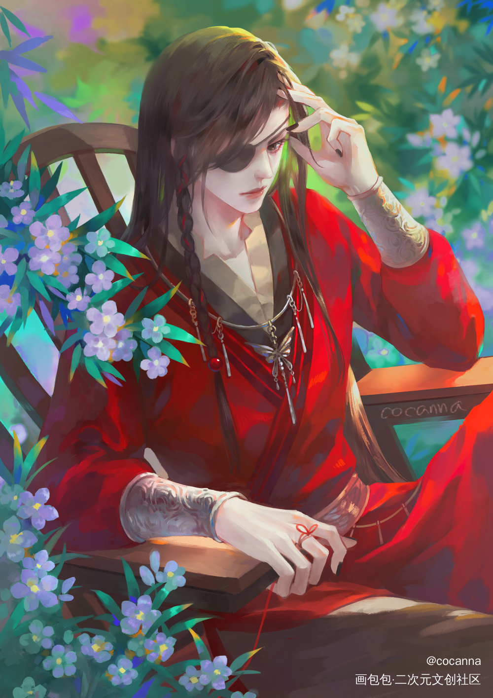 红花～绿叶🍃_天官赐福花怜古风厚涂绘画作品