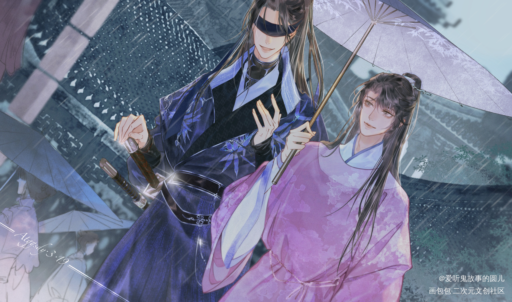 一川烟草，满城风絮，梅子黄时雨_盗墓笔记黑花吴邪绘画作品