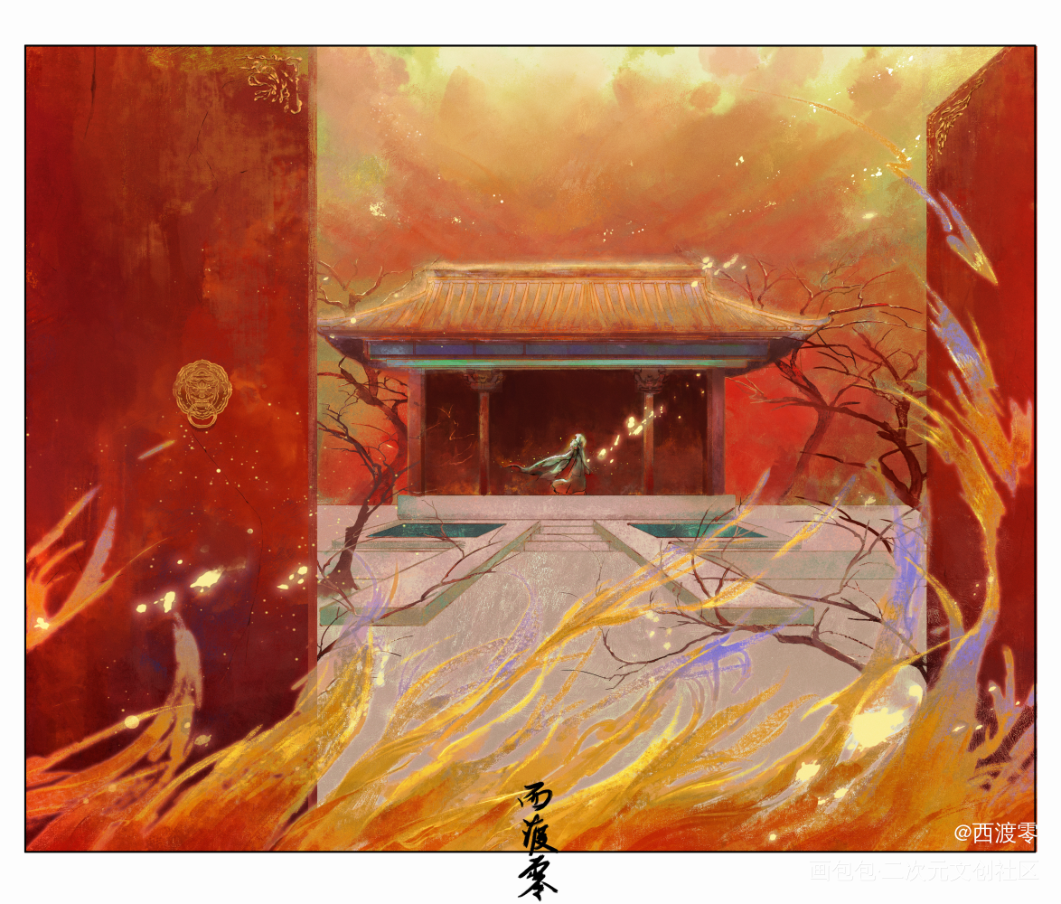“他还演着那场郎骑竹马来的戏”_古风场景插画古风插画原创绘画作品
