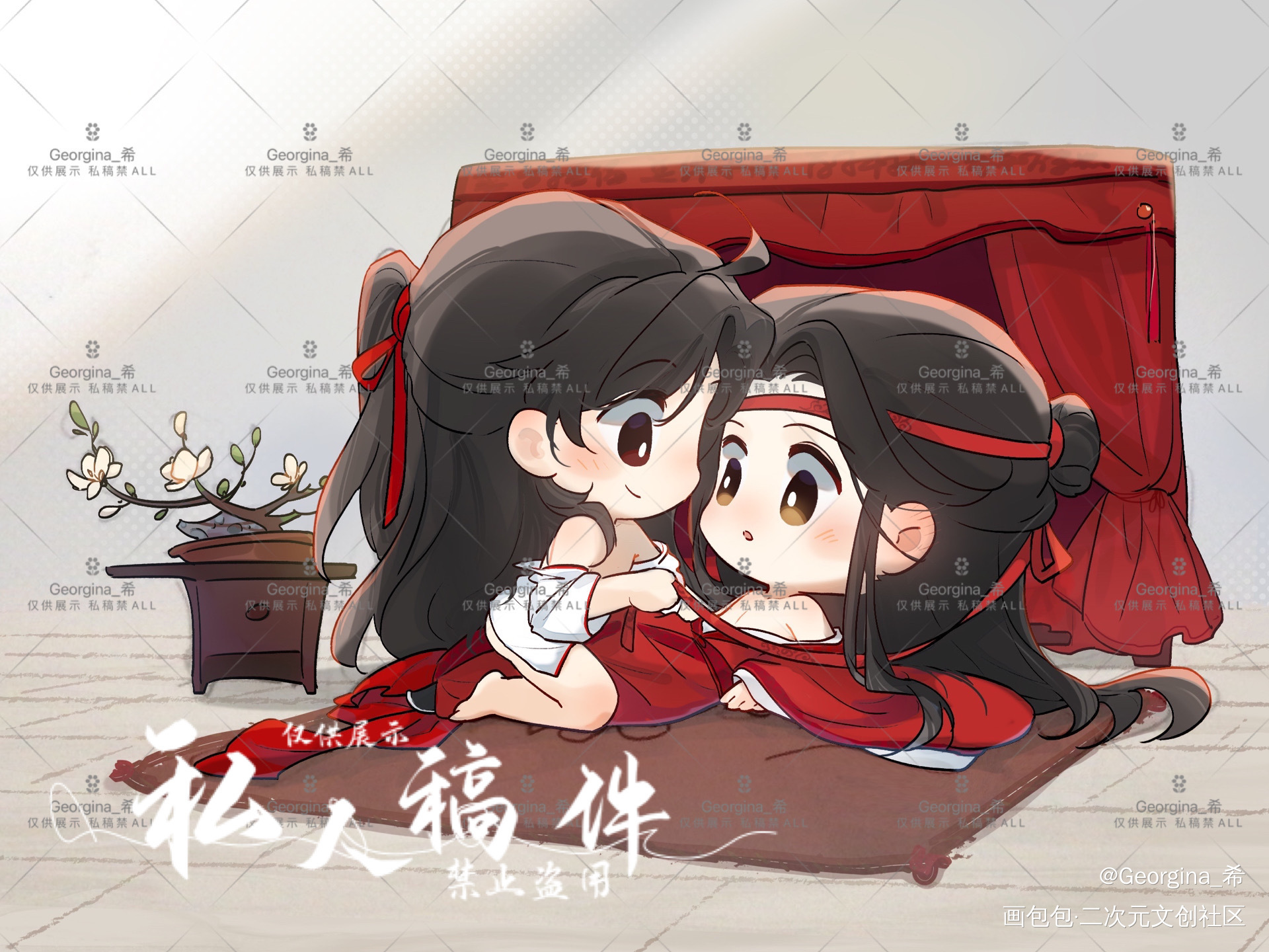 【忘羡】红叶之盟向鸿笺_魔道祖师忘羡Q版忘羡一曲远，曲终人不散绘画作品