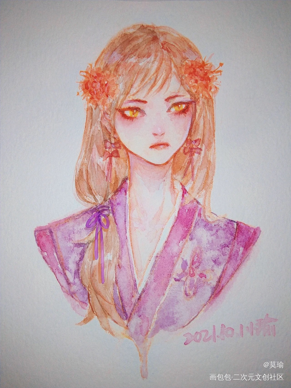有一个紫衣的姑娘～_手绘水彩手绘古风人物古风古风水彩水彩头像绘画原创oc绘画作品