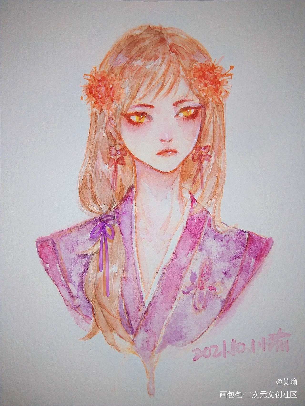 有一个紫衣的姑娘～_手绘水彩手绘古风人物古风古风水彩水彩头像绘画原创oc绘画作品