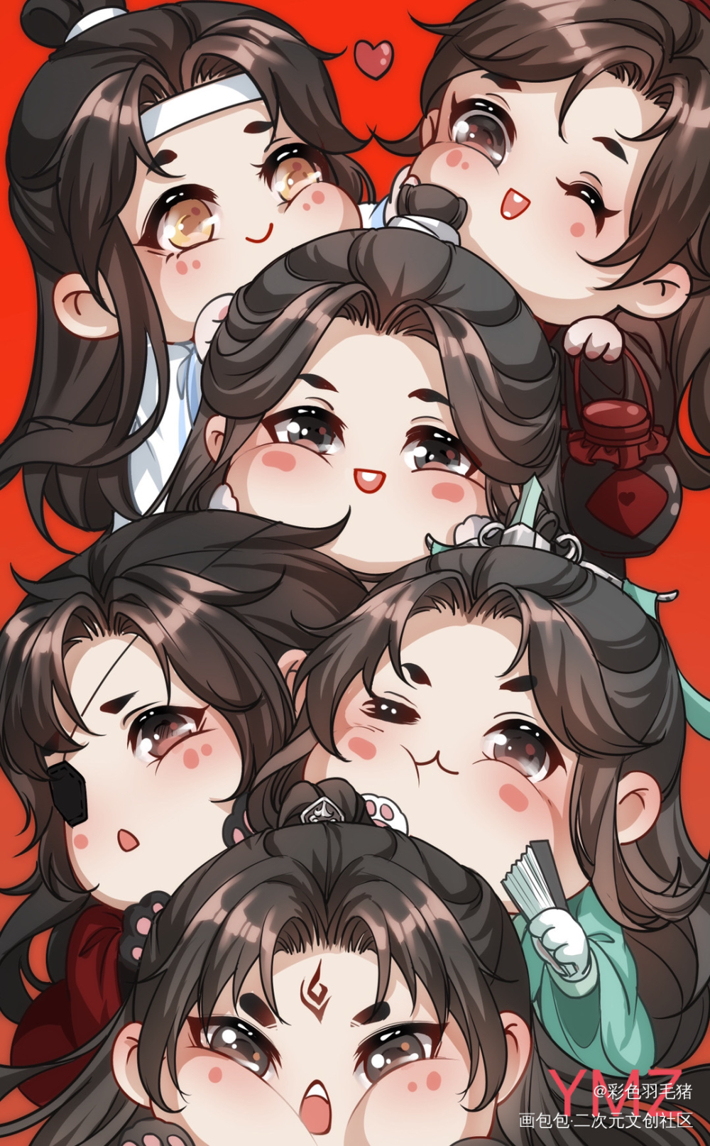 墨家三宝全家福_人渣反派自救系统天官赐福魔道祖师绘画作品