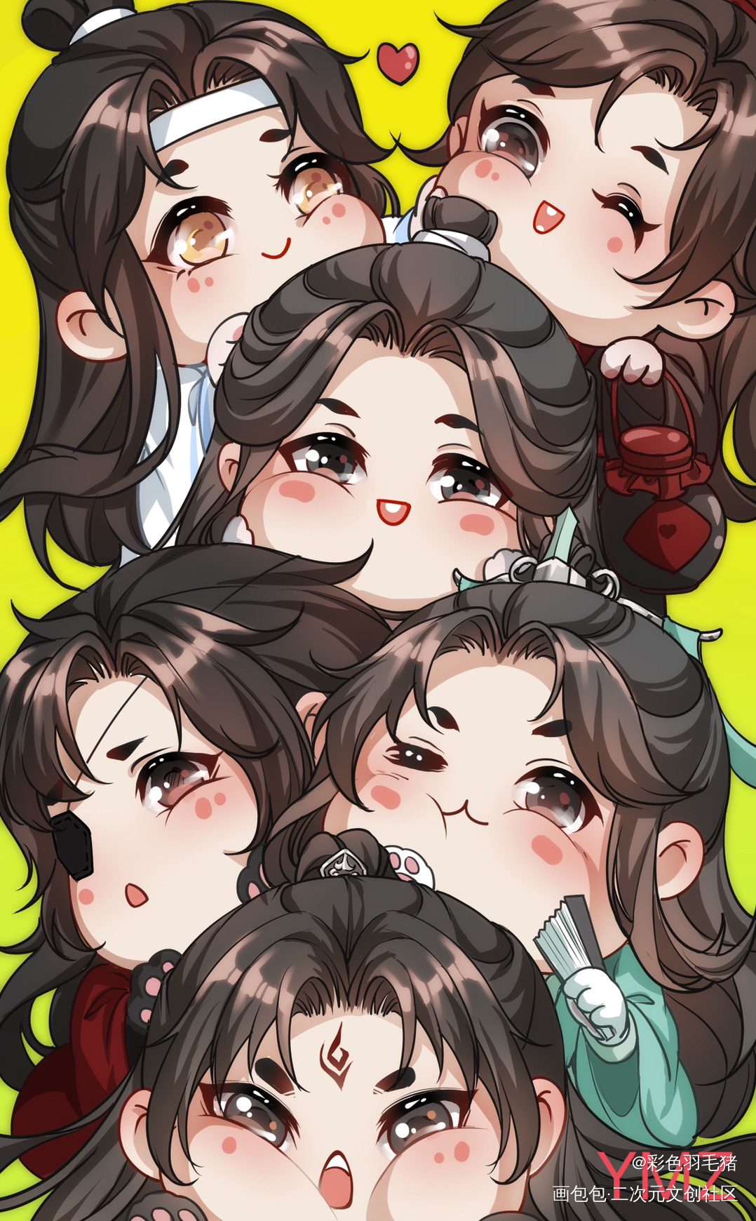 墨家三宝全家福_人渣反派自救系统天官赐福魔道祖师绘画作品