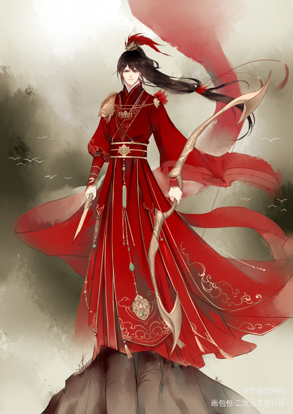 虎啸霜风_孙策三国绘画作品