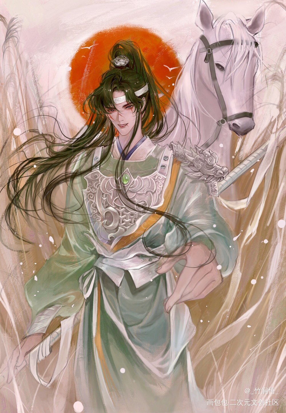 摸鱼之，赵云。_插画同人三国原创绘画作品