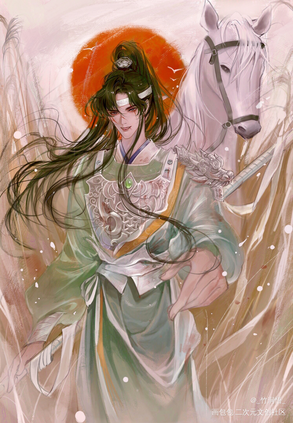 摸鱼之，赵云。_插画同人三国原创绘画作品