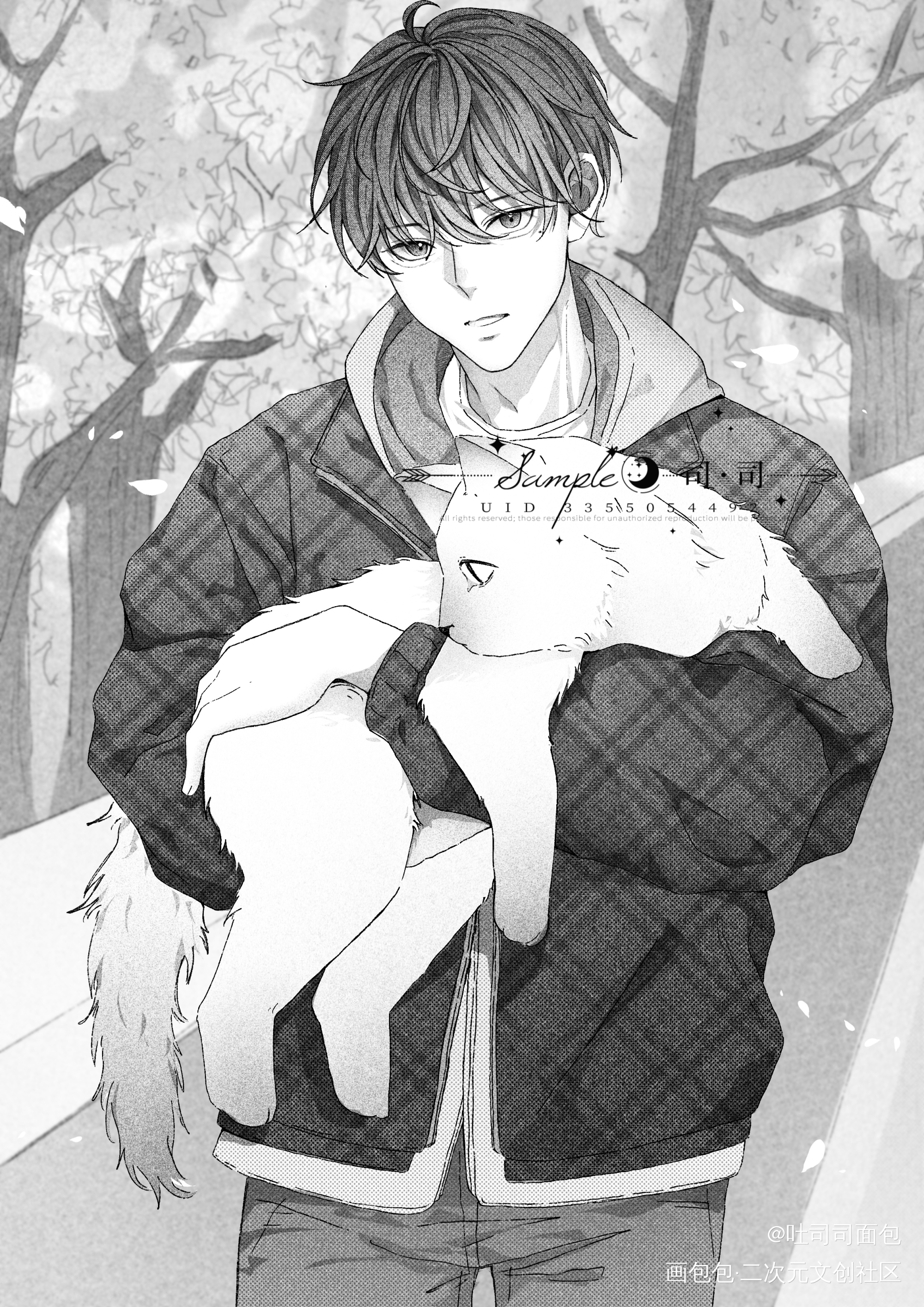 谢俞-猫与少年_绘画作品