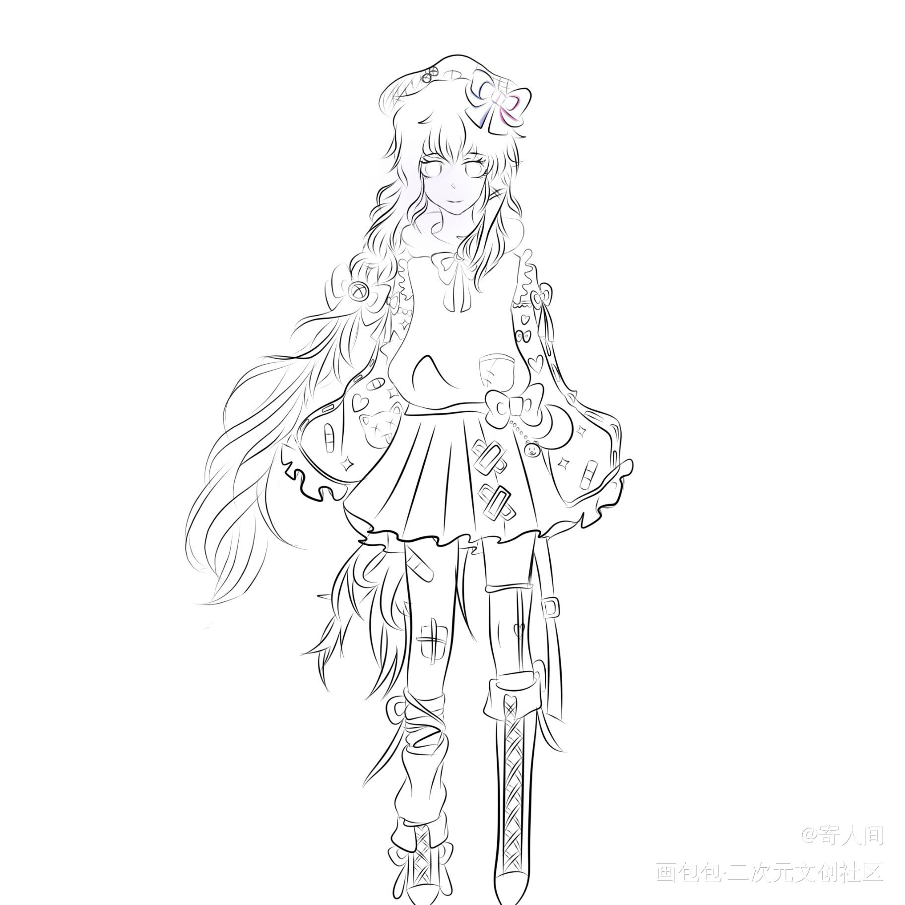 摸鱼_黑白简笔摸鱼页绘画作品