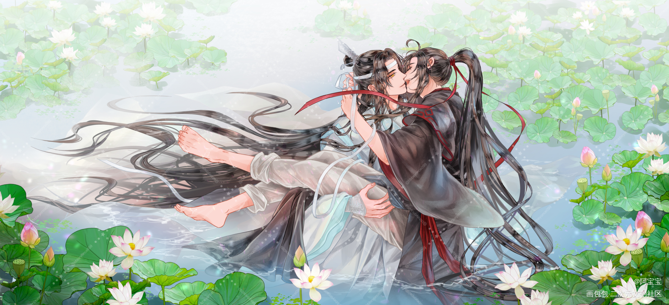 忘羡一生新婚_魔道祖师忘羡蓝忘机魏无羡魏无羡蓝忘机绘画作品