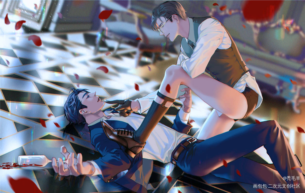 原顾_针锋对决188男团原顾顾青裴原炀板绘涂绘画作品
