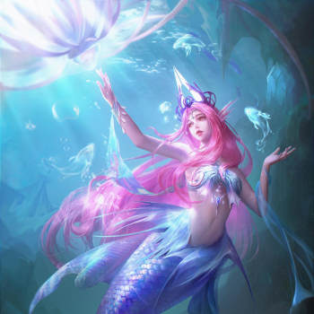 水居如鱼_板绘涂cg厚涂插画鲛人原创插画原创设计板绘美人鱼绘画作品