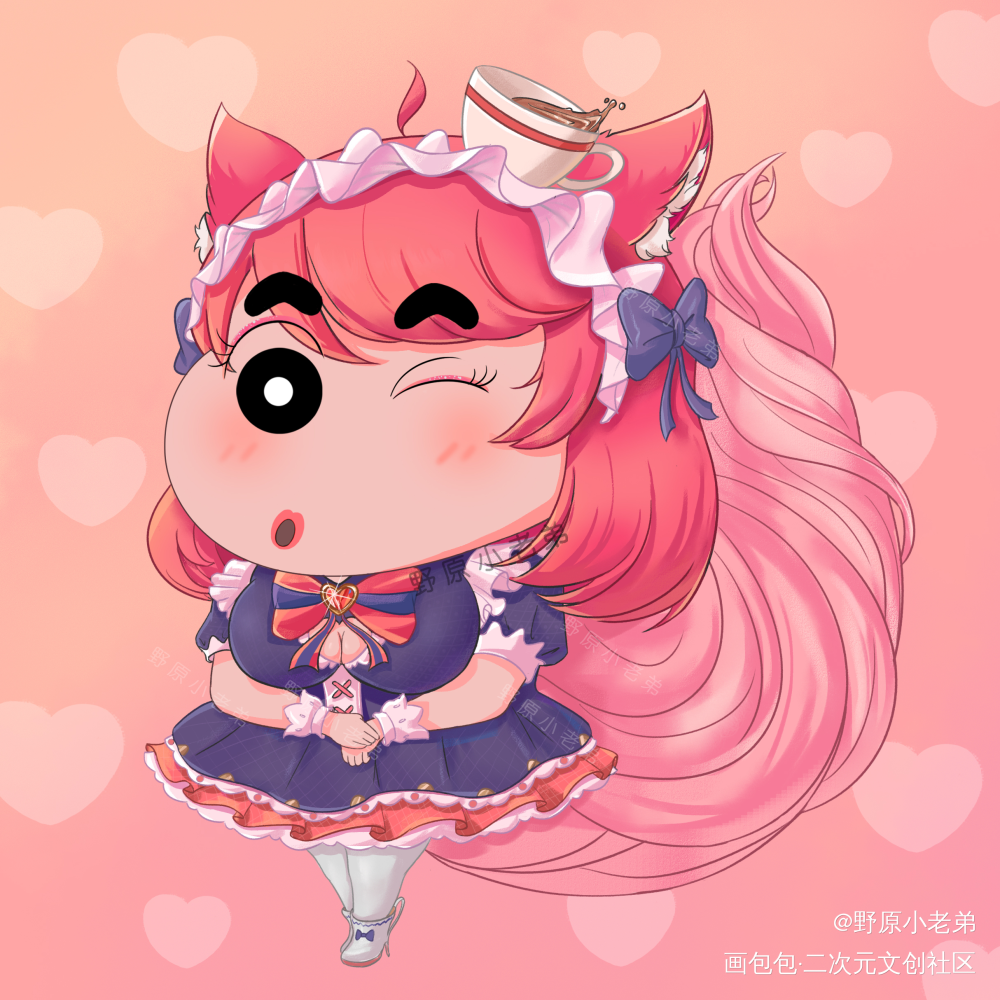 小妲己永远爱主人~_王者荣耀蜡笔小新妲己女仆咖啡绘画作品