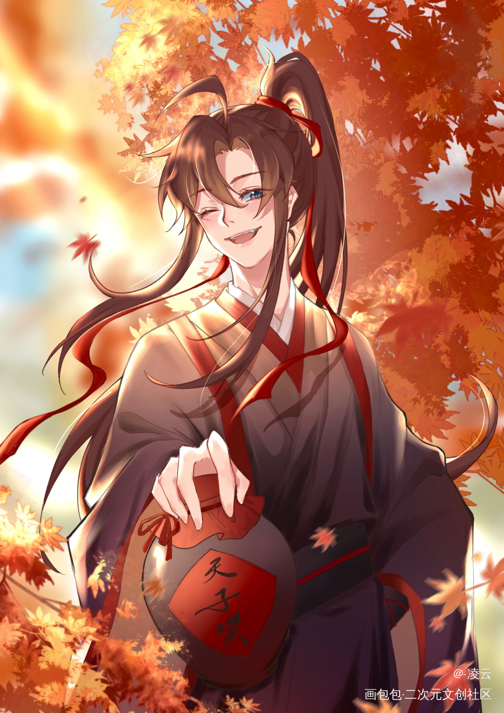 天子笑，分你一坛_魔道祖师忘羡魏无羡板绘涂绘画作品