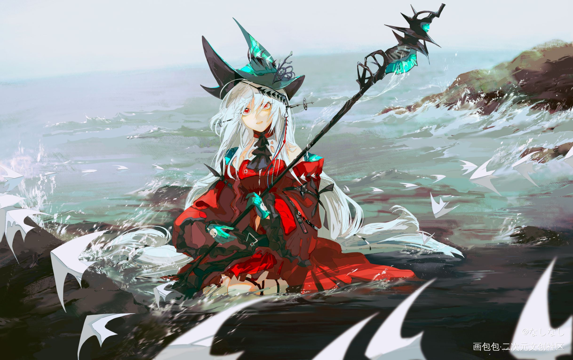 潮鳴り_明日方舟同人浊心斯卡蒂绘画作品