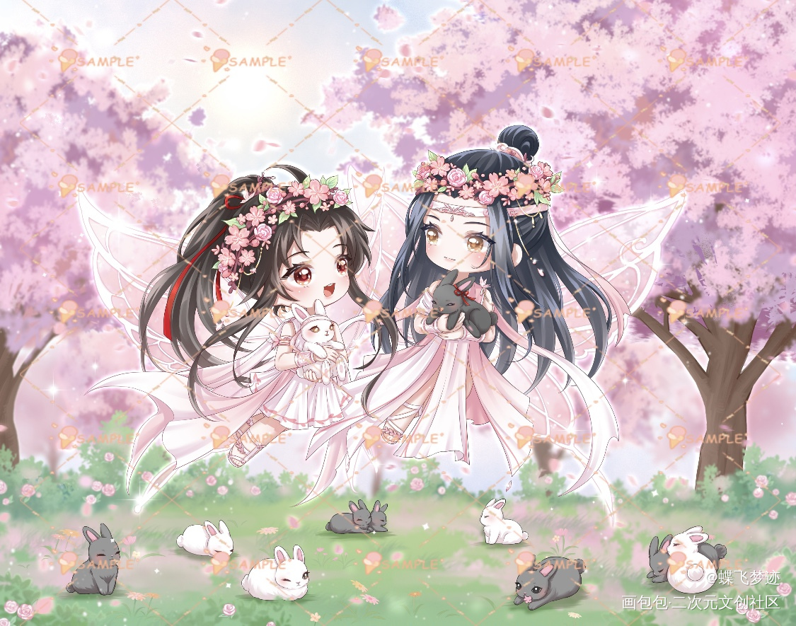 忘羡•蝶恋花_魔道祖师忘羡Q版绘画作品