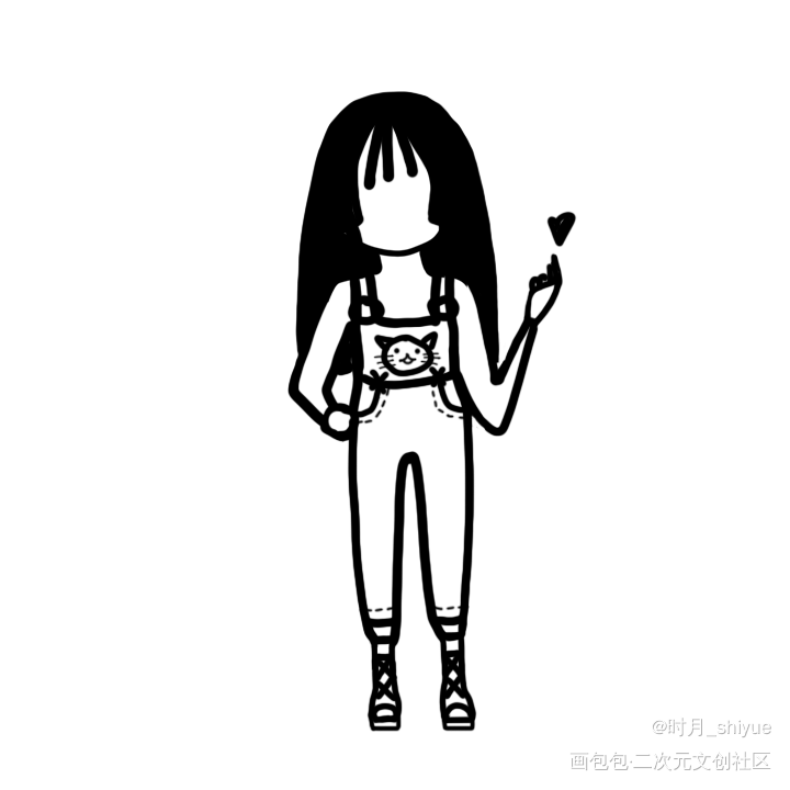 头像心情18  比心♥️_板绘涂黑白简笔摸鱼页头像心情原创绘画作品