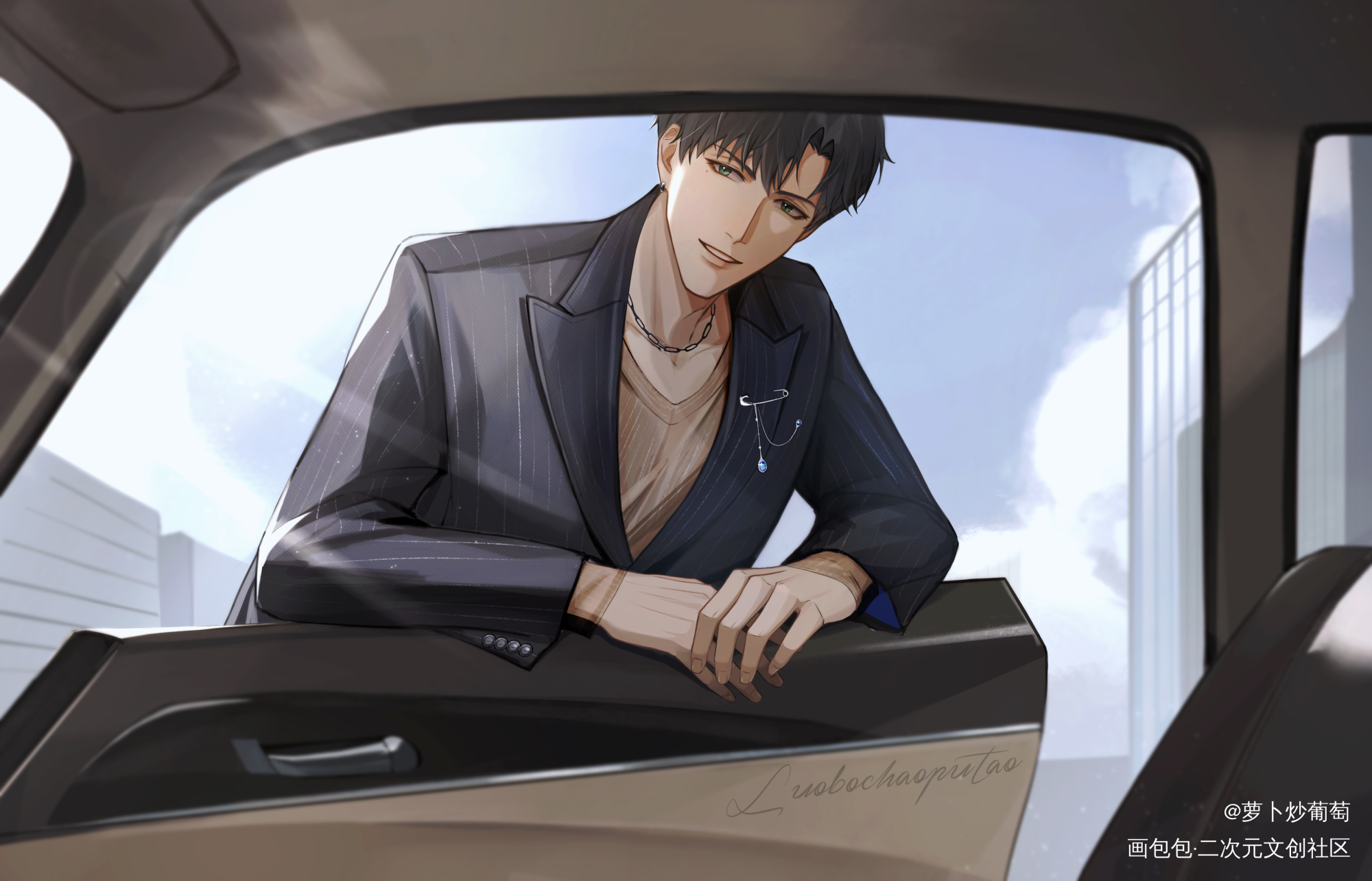 萧逸，今天你来坐副驾~_光与夜之恋萧逸同人绘画作品