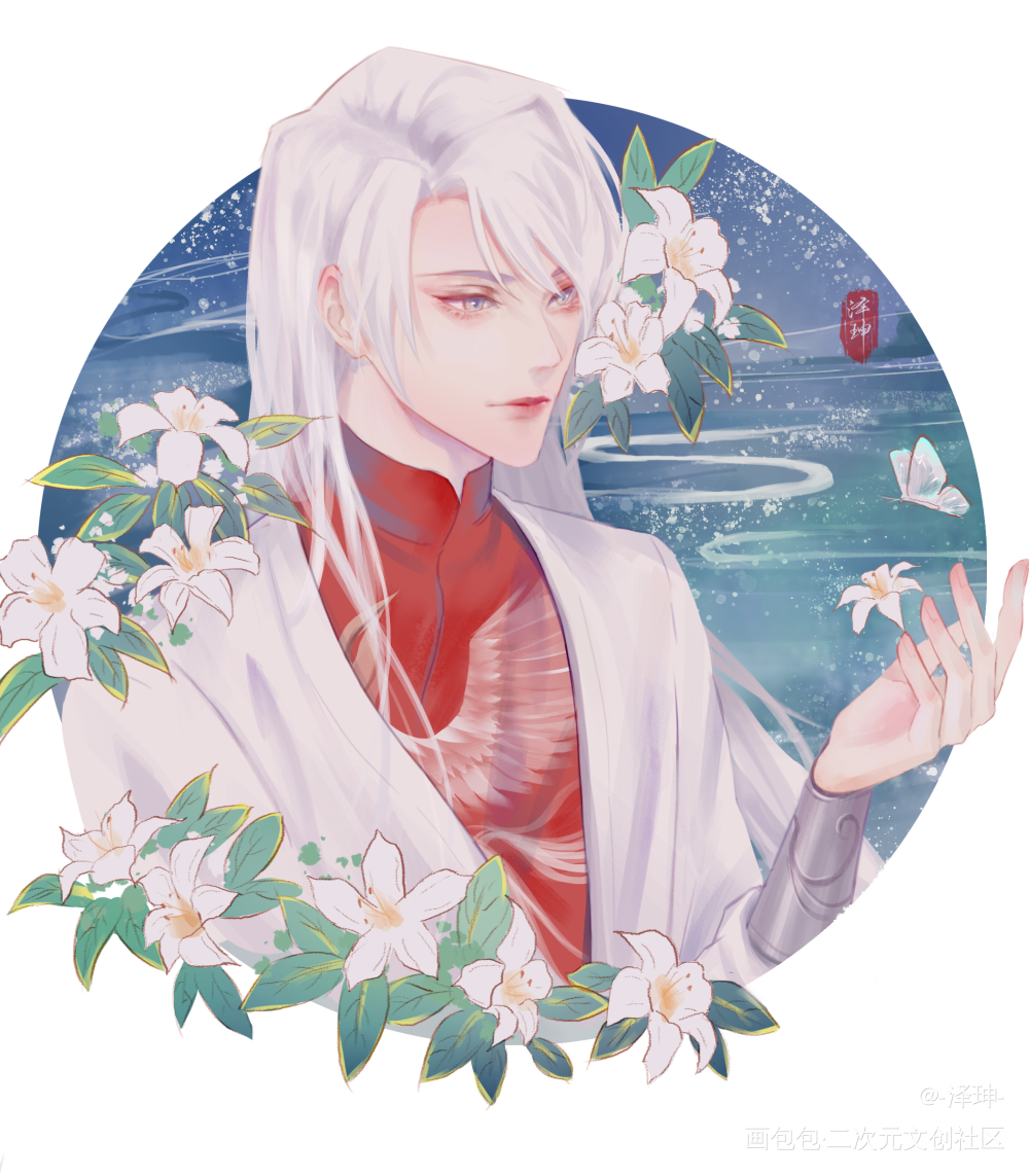 李白丨六月雪_王者荣耀信白李白平涂王者荣耀李白板绘插画摸鱼绘画作品