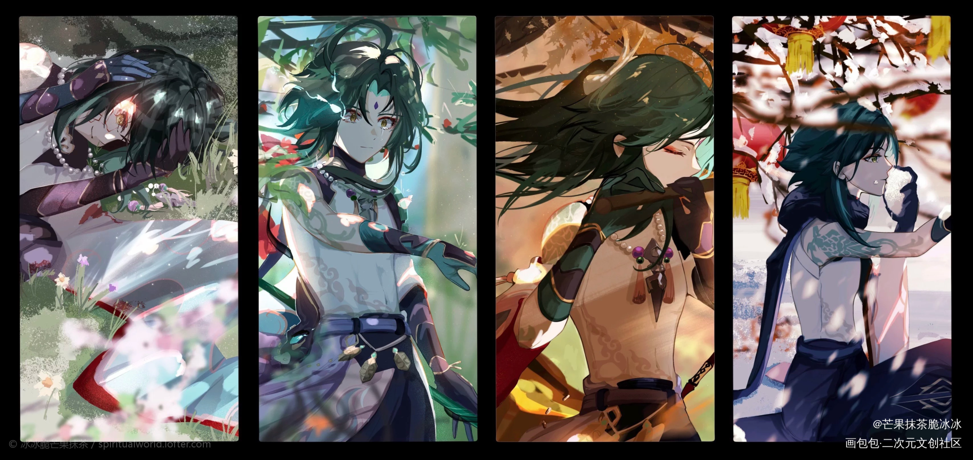 【魈】四季依旧_原神魈板绘涂日系插画双魈摸鱼二次元板绘绘画作品