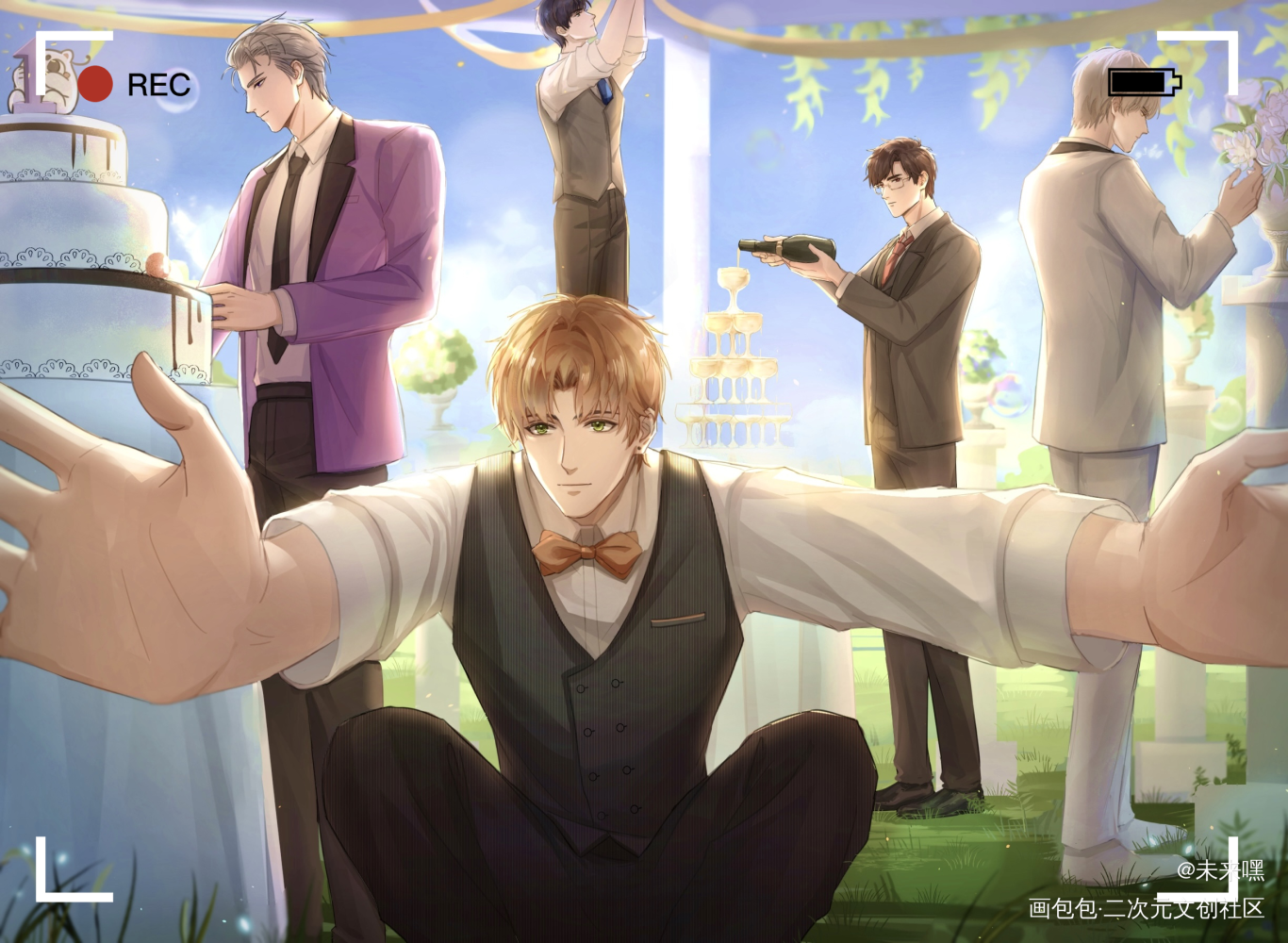一周年快乐🥰_光与夜之恋查理苏齐司礼陆沉萧逸夏鸣星绘画作品