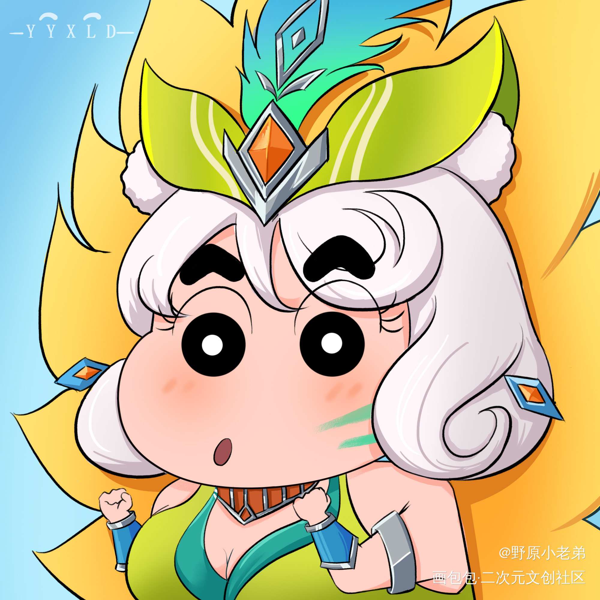 火辣辣的夏天，火辣辣的我～_王者荣耀蜡笔小新妲己绘画作品