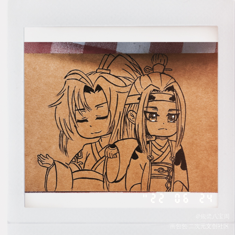 ❤️Q版忘羡💙_魔道祖师忘羡黑白简笔绘画作品