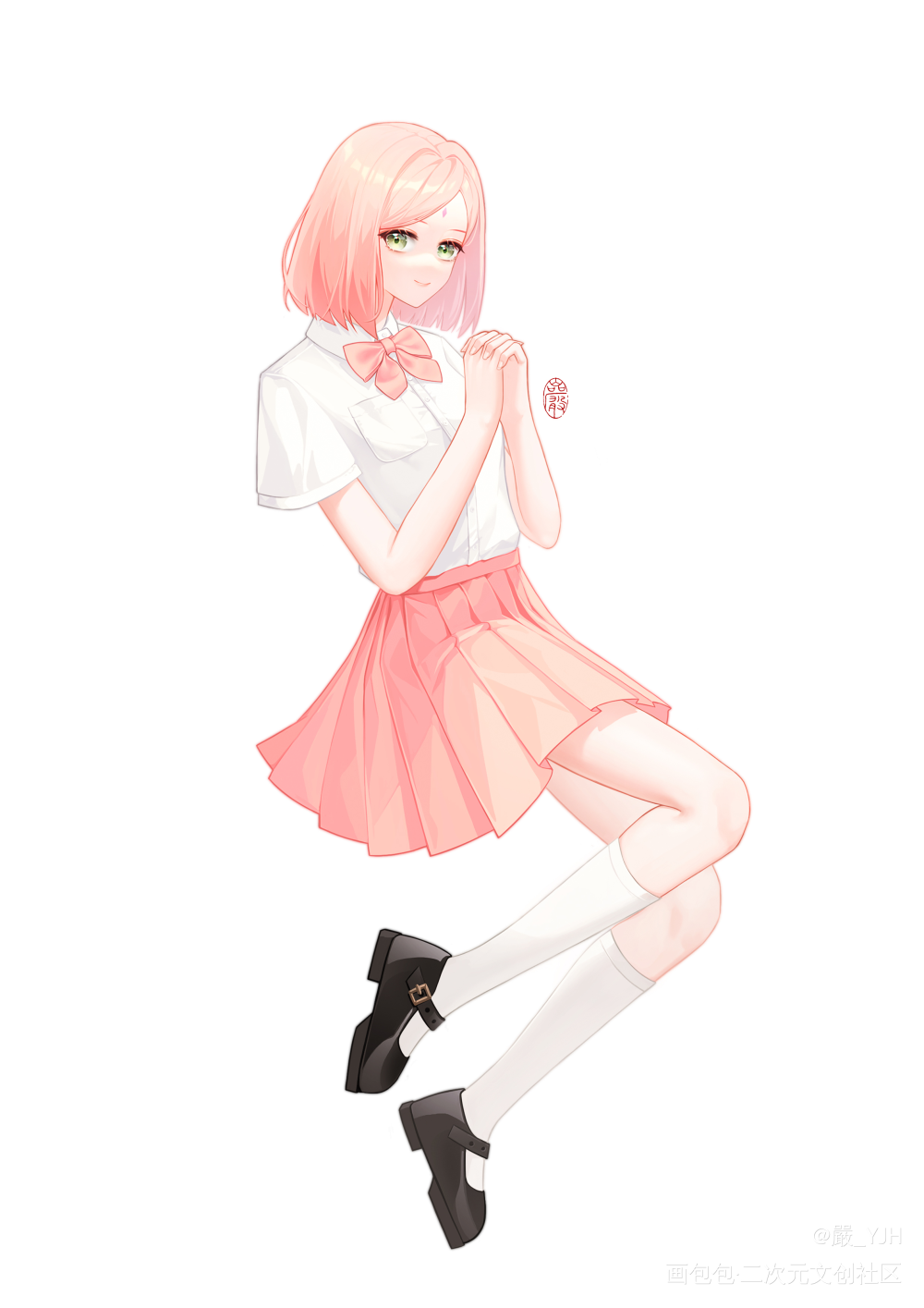 画了穿jk的小樱🎀_火影忍者春野樱立绘日系制服同人练习摸鱼板绘绘画绘画作品