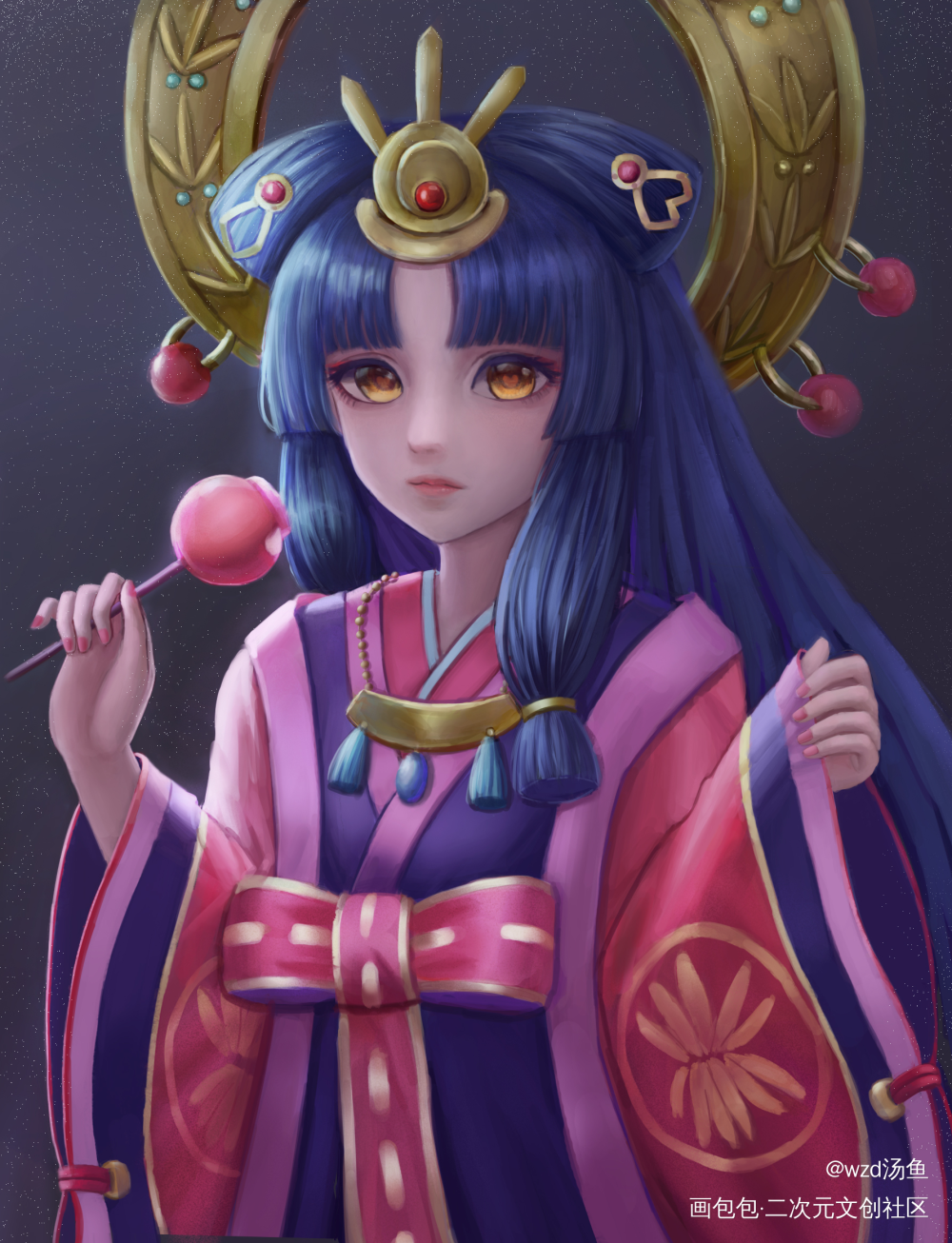 辉夜姬_阴阳师半身少女绘画作品