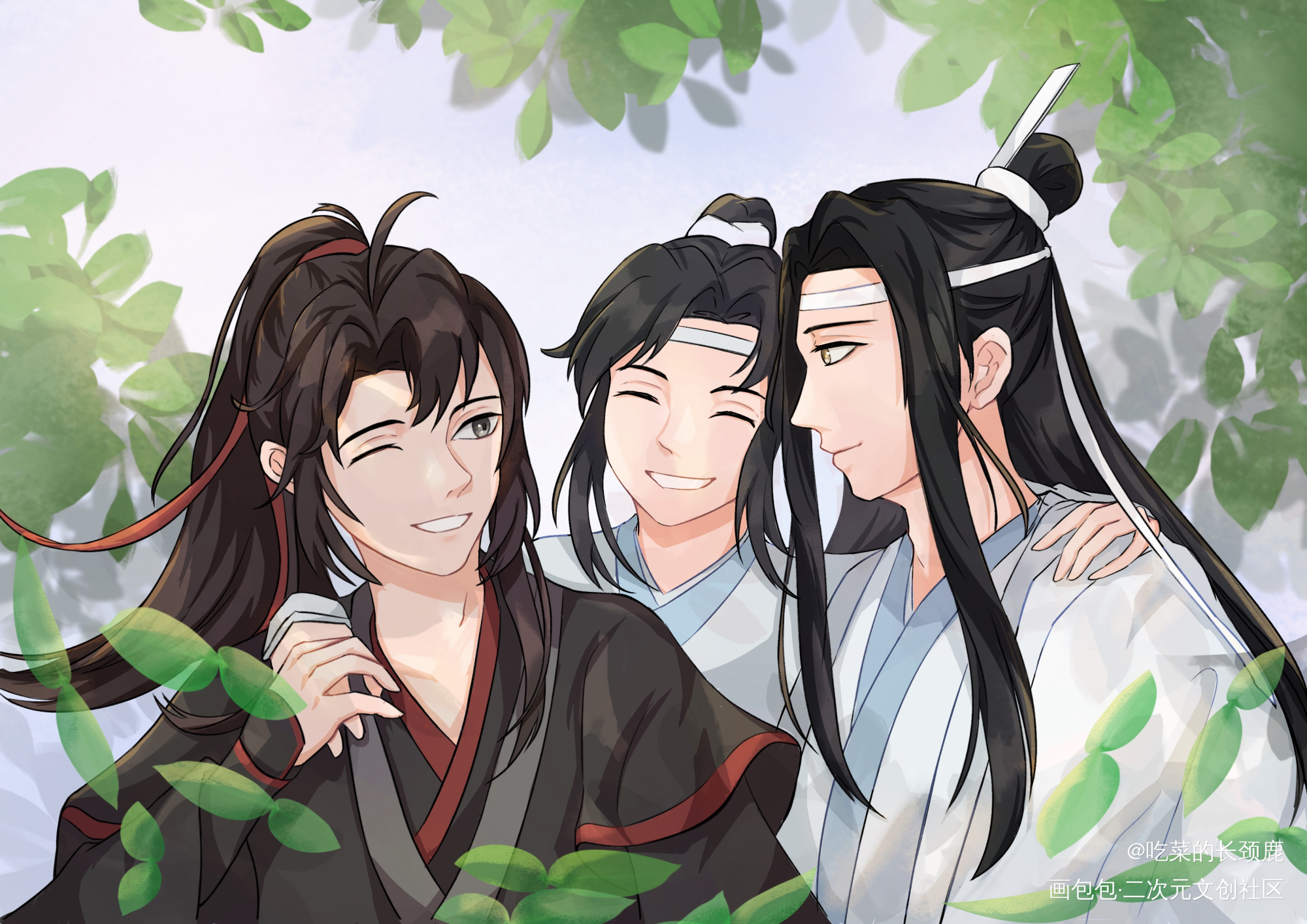 思追有两位好爸爸_魔道祖师忘羡蓝忘机魏无羡蓝思追蓝忘机平涂墨香铜臭绘画作品
