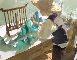【礼鲤】执笔青绿_绘画作品