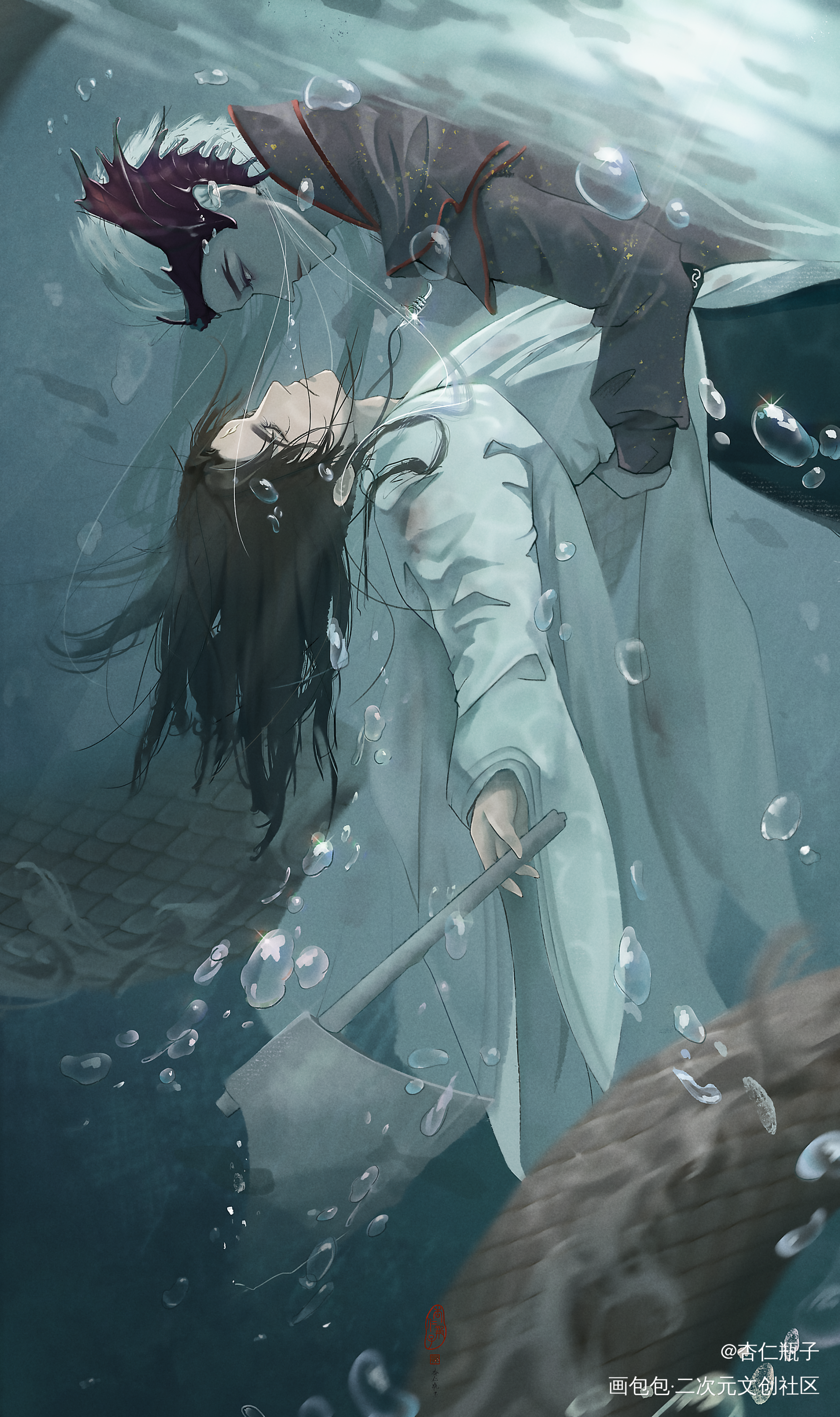 溺_宝莲灯杨戬蛟戬绘画作品