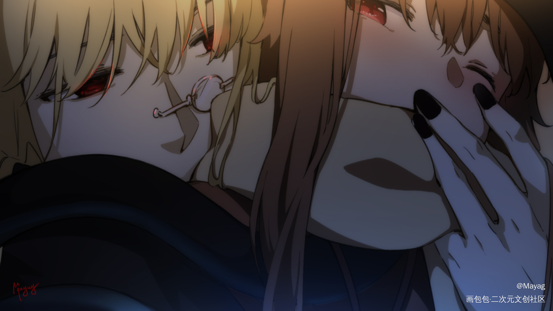 假装是动画截图_无铭传说鸭冥幽冥板绘涂日系插画原创oc绘画作品