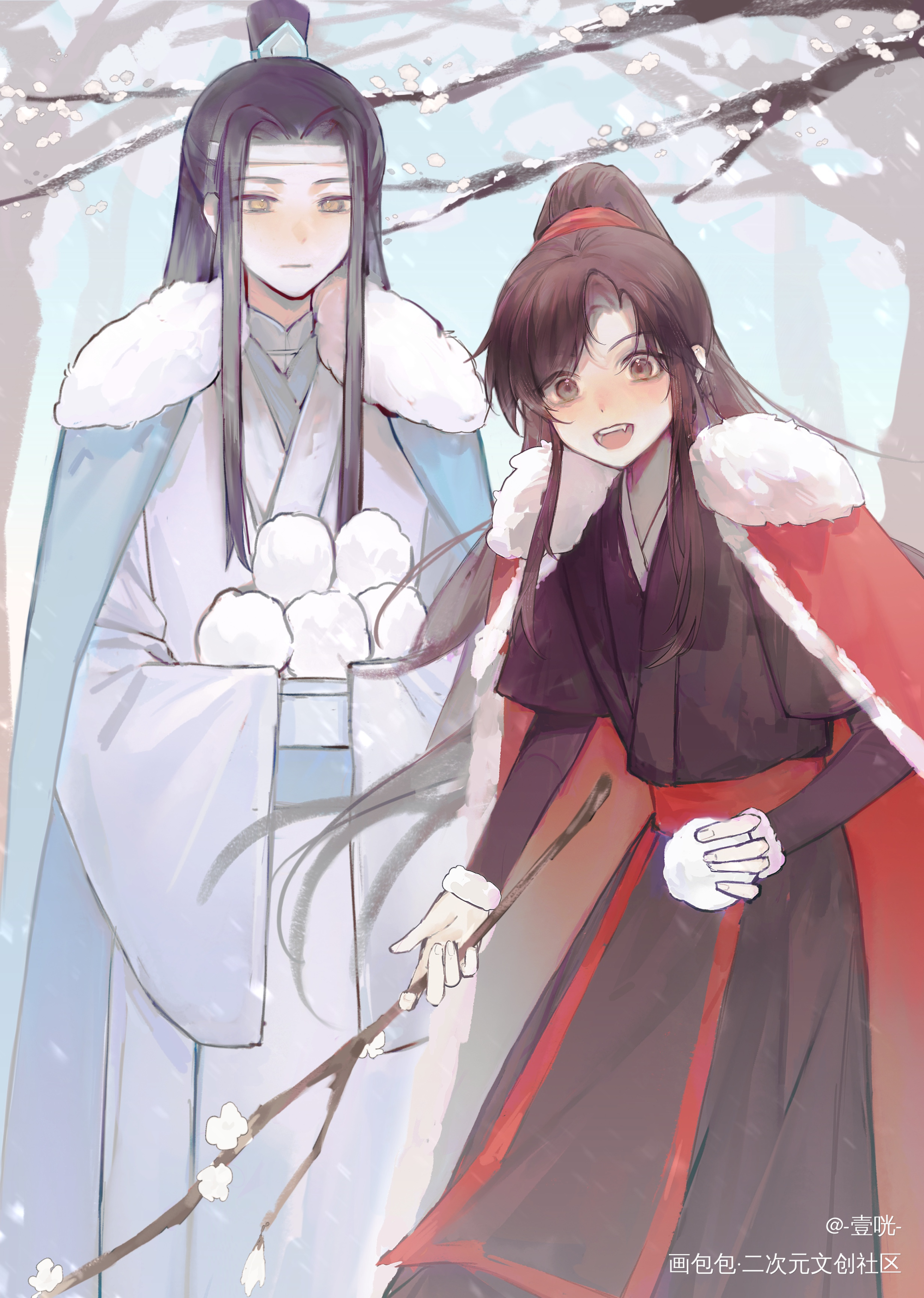 来打雪仗吧～_魔道祖师忘羡蓝忘机魏无羡绘画作品