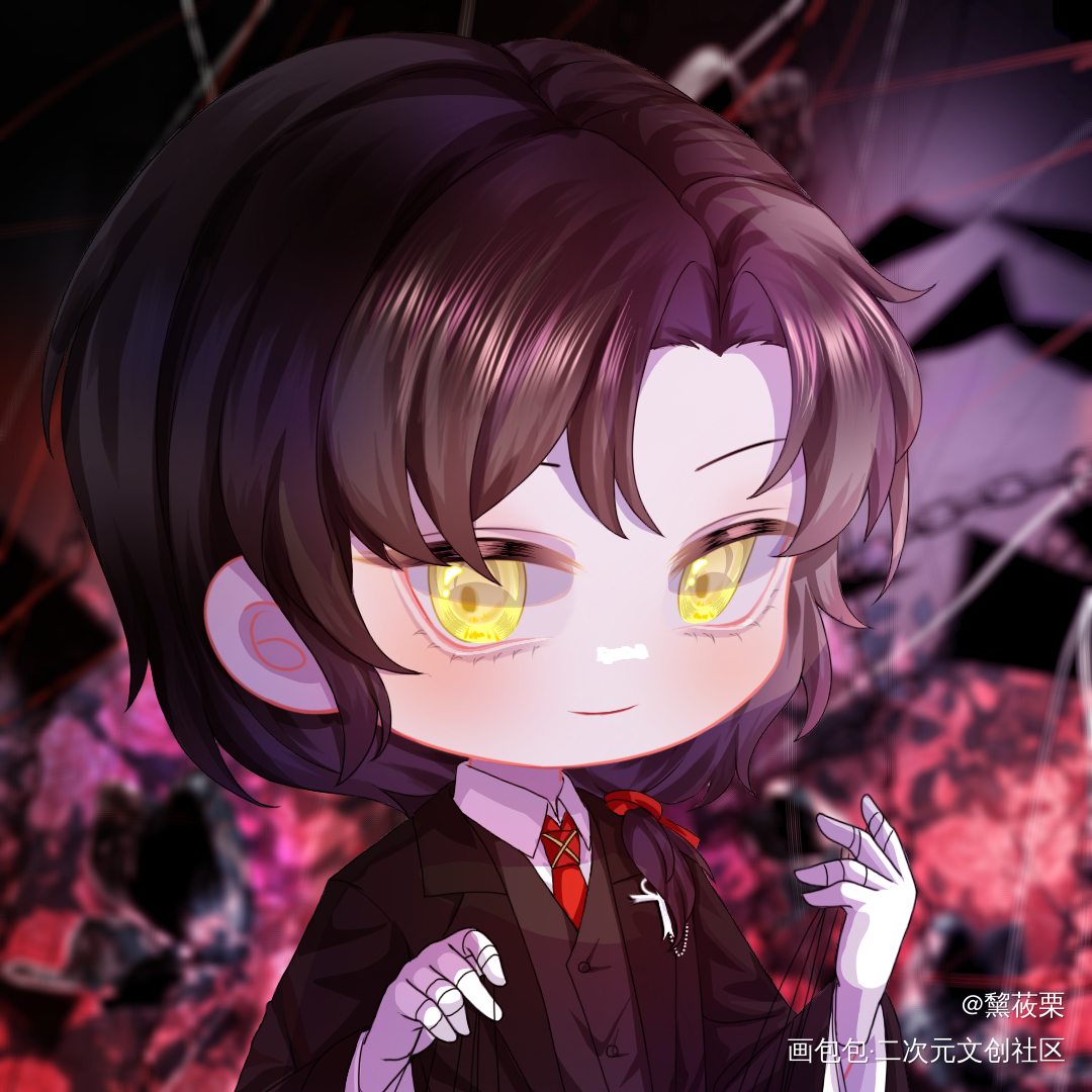 某终于记得画手套的恶魔_惊悚练习生平涂Q版头像同人摸鱼绘画作品