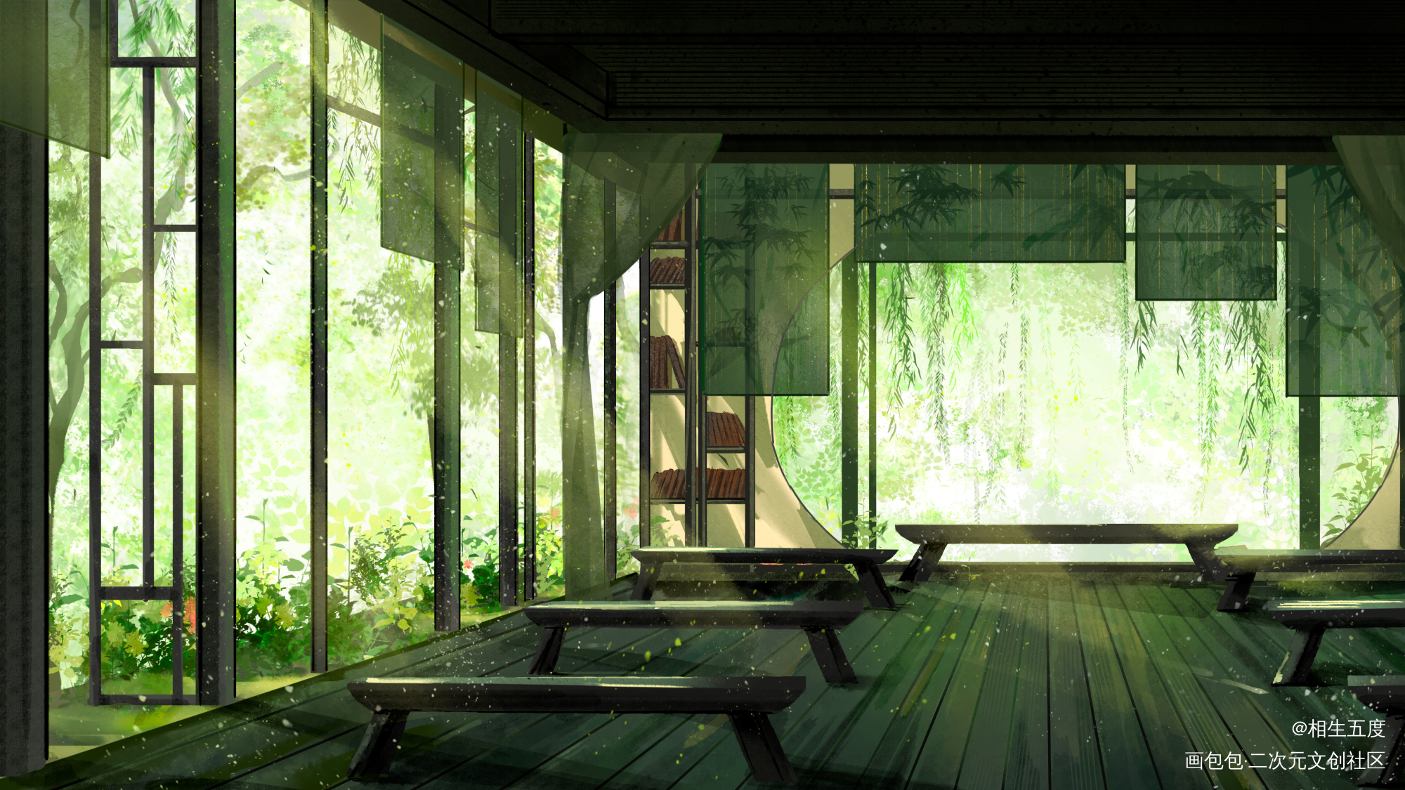 【二哈】场景_二哈和他的白猫师尊场景绘画作品
