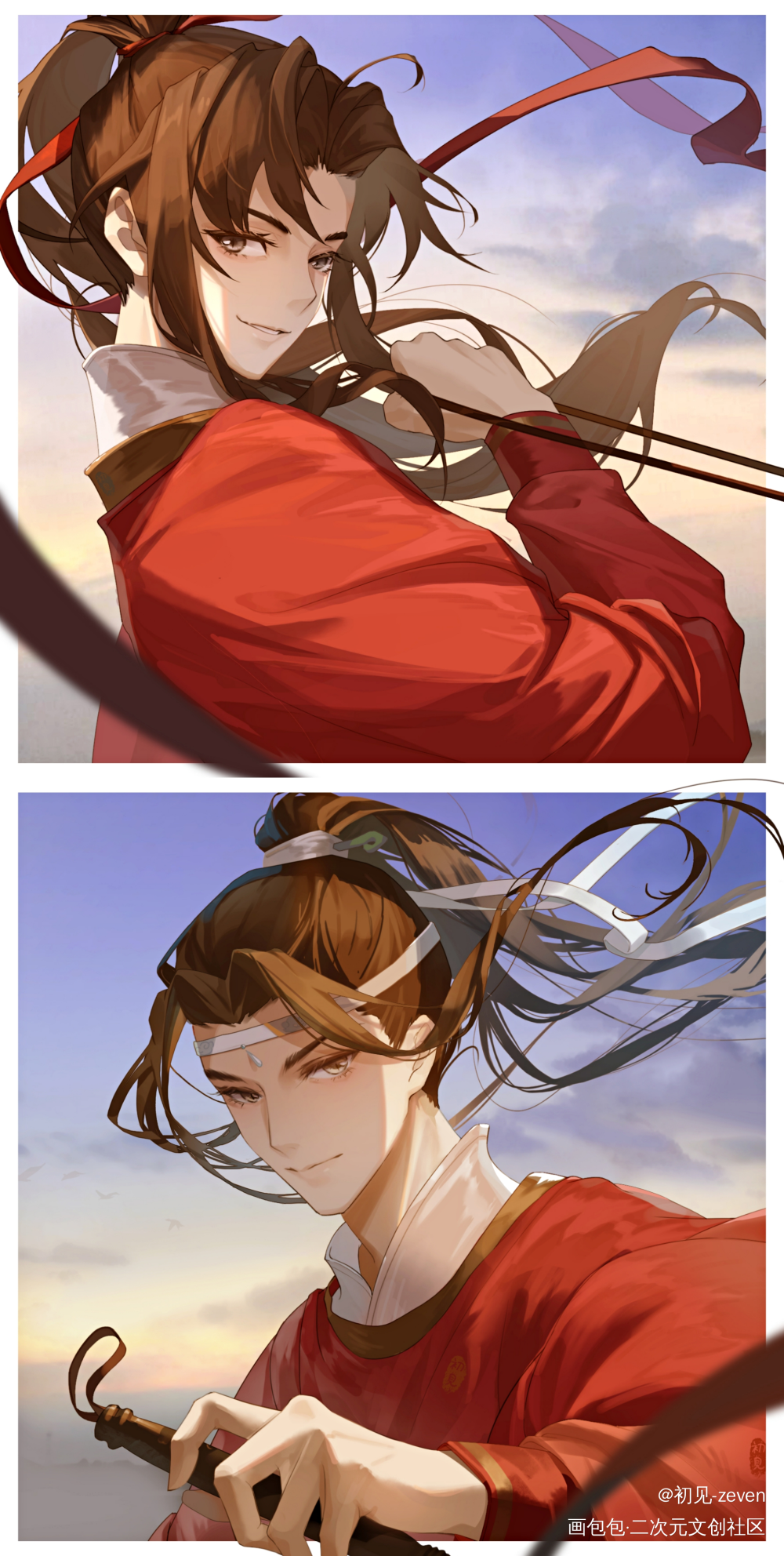 愿君长似少年时,依然一笑作春温_魔道祖师忘羡平涂绘画作品