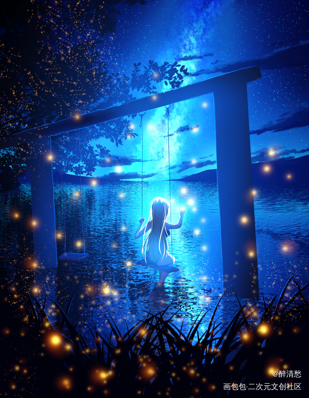 泳装战神_日系少女同人风景星空绘画作品