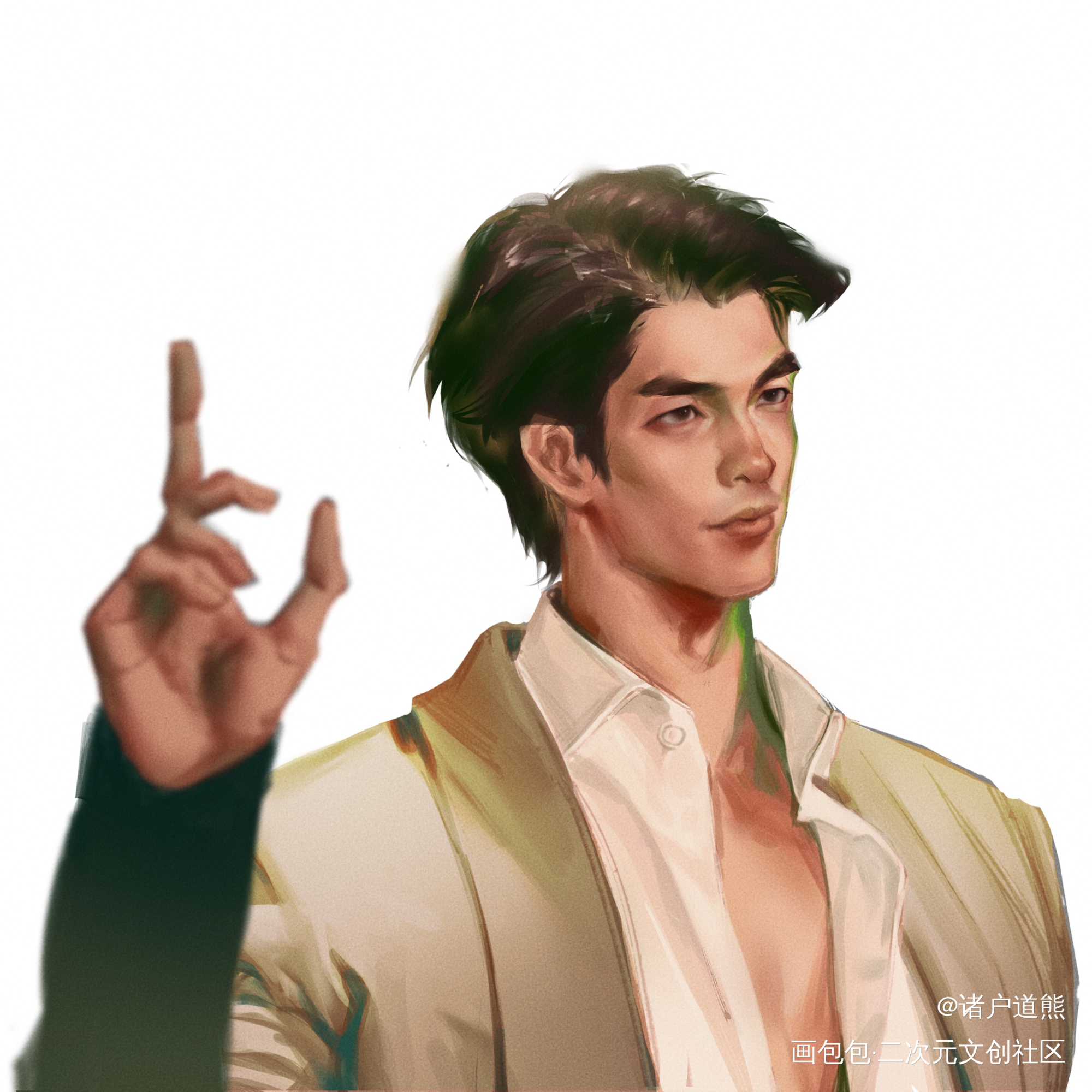 _厚涂插画黑帮少爷爱上我速写摸鱼绘画绘画作品