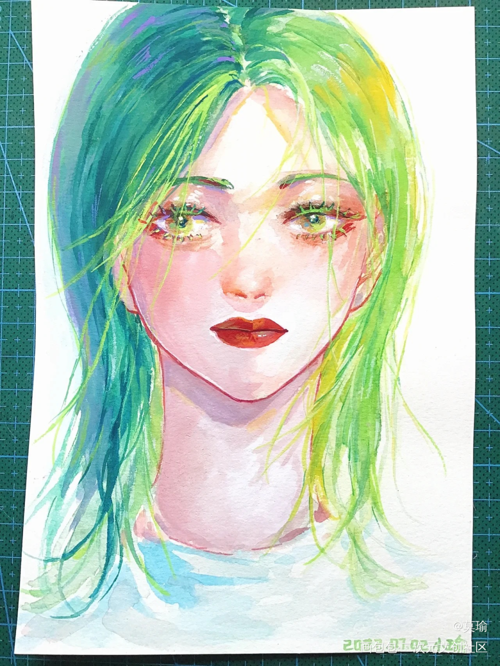 夏天的风啊_摸鱼页手绘水彩手绘水彩夏天头像插画绘画原创oc绘画作品