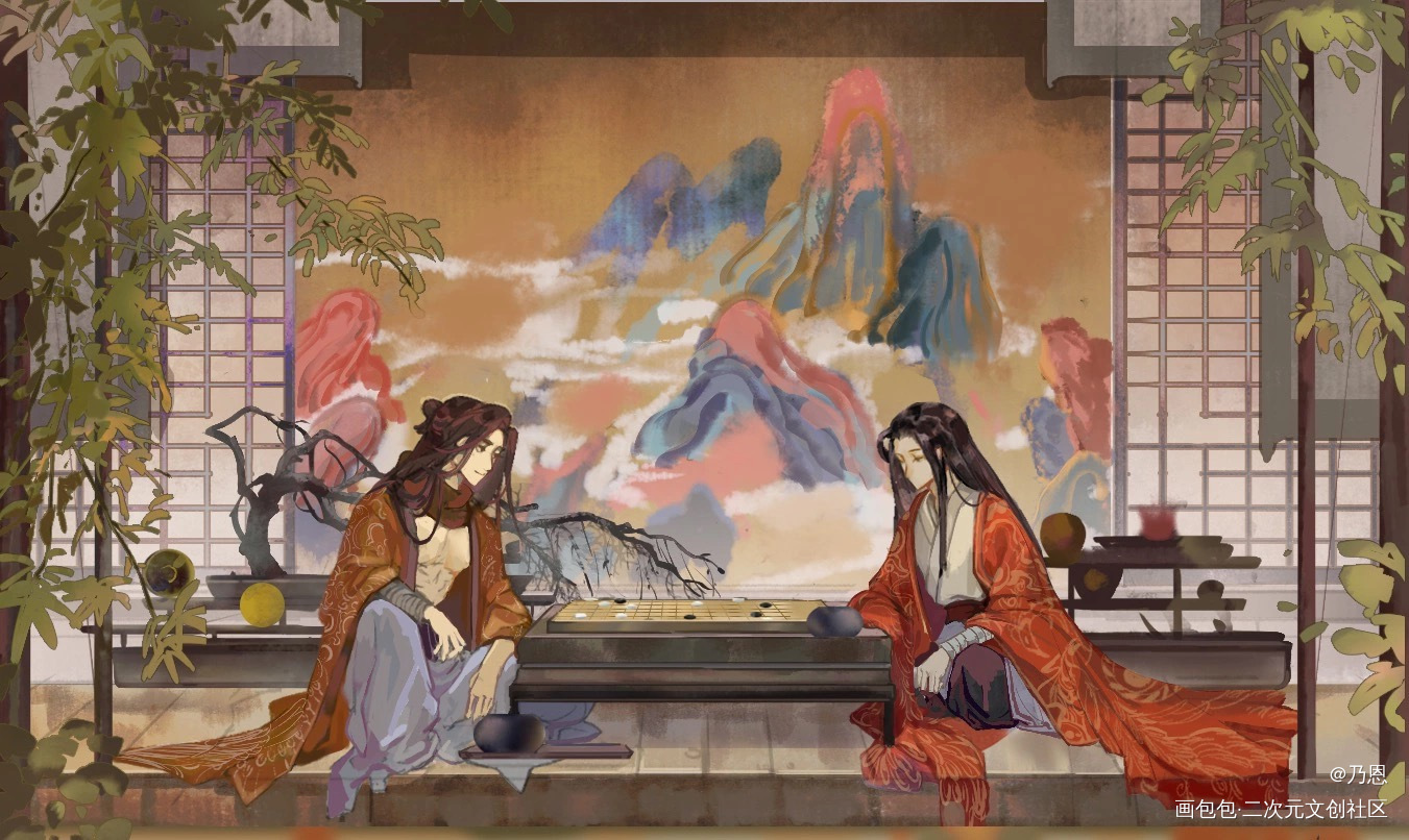 策瑜下棋_孙策周瑜古风三国同人策瑜绘画作品