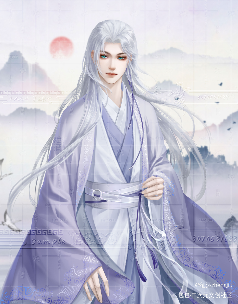 谁不喜欢白毛呢_板绘涂古风人物立绘半厚涂橙光立绘原创人物原创绘画作品