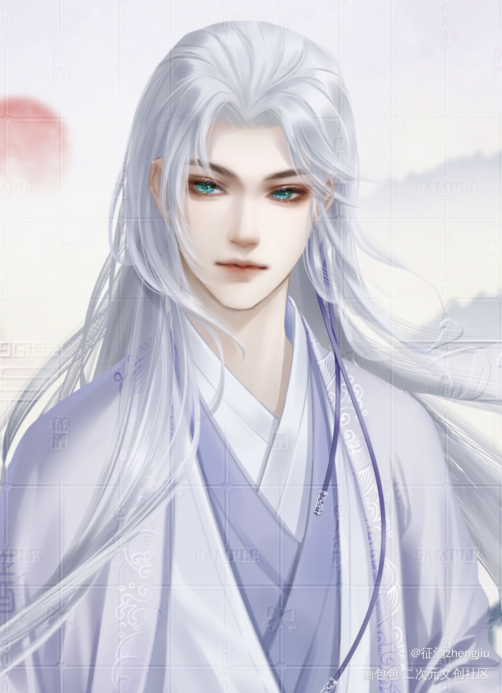 谁不喜欢白毛呢_板绘涂古风人物立绘半厚涂橙光立绘原创人物原创绘画作品