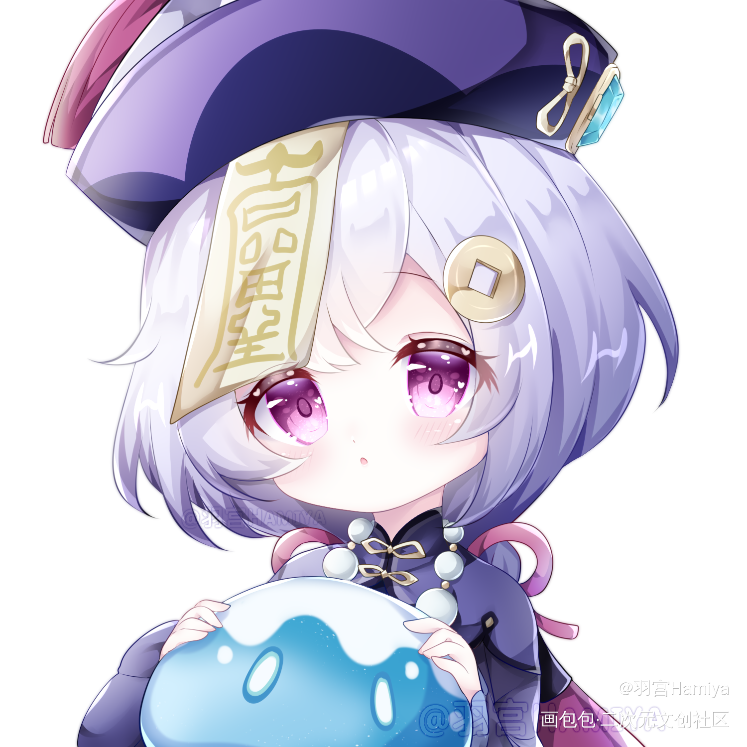 同人｜七七_原神七七赛璐璐平涂头像插画同人绘画作品