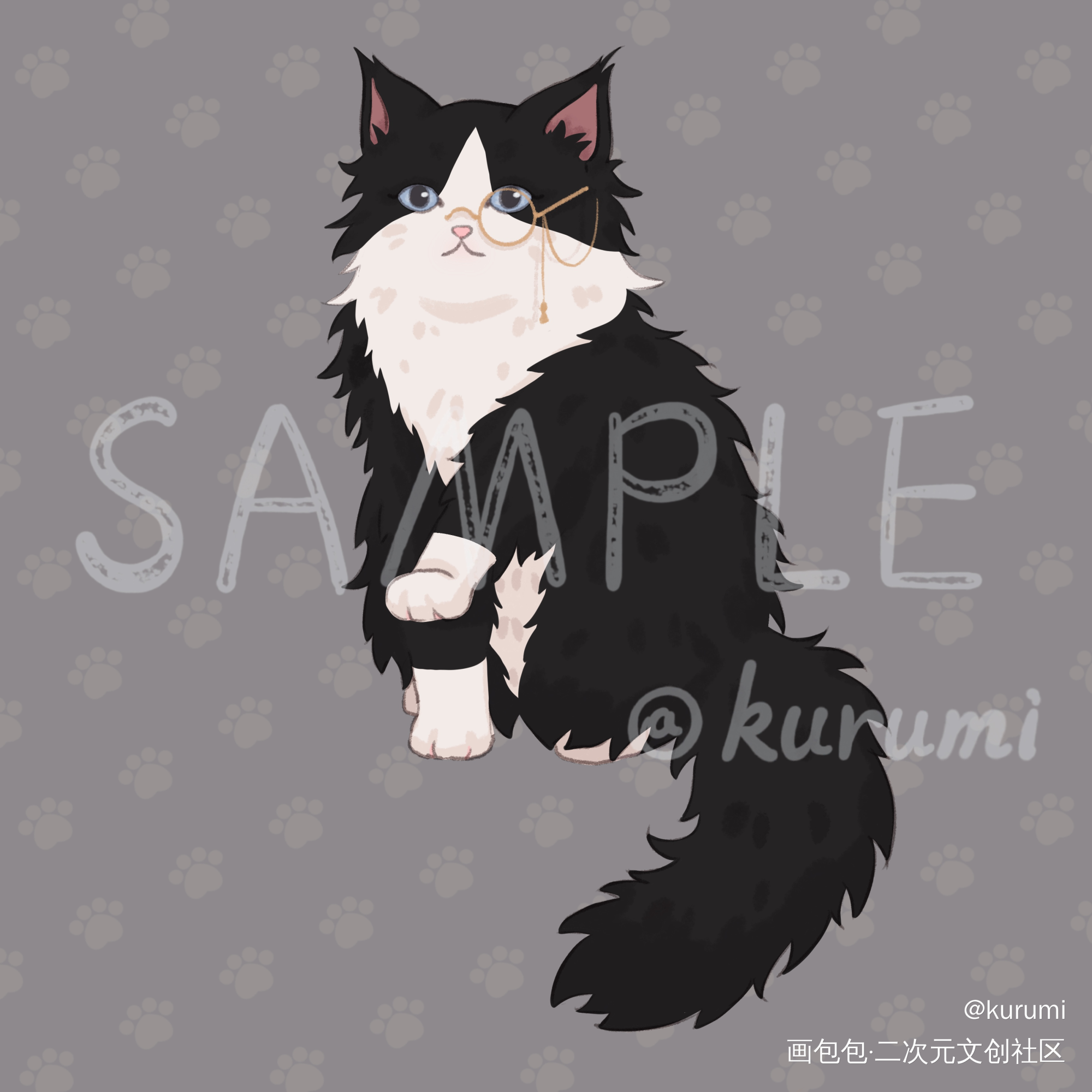 长毛奶牛猫_Q版插画猫原创绘画作品