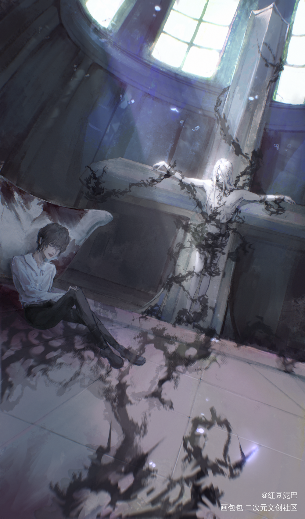 神明_我在惊悚游戏里封神白柳板绘涂插画爱心福利院谢塔原创绘画作品
