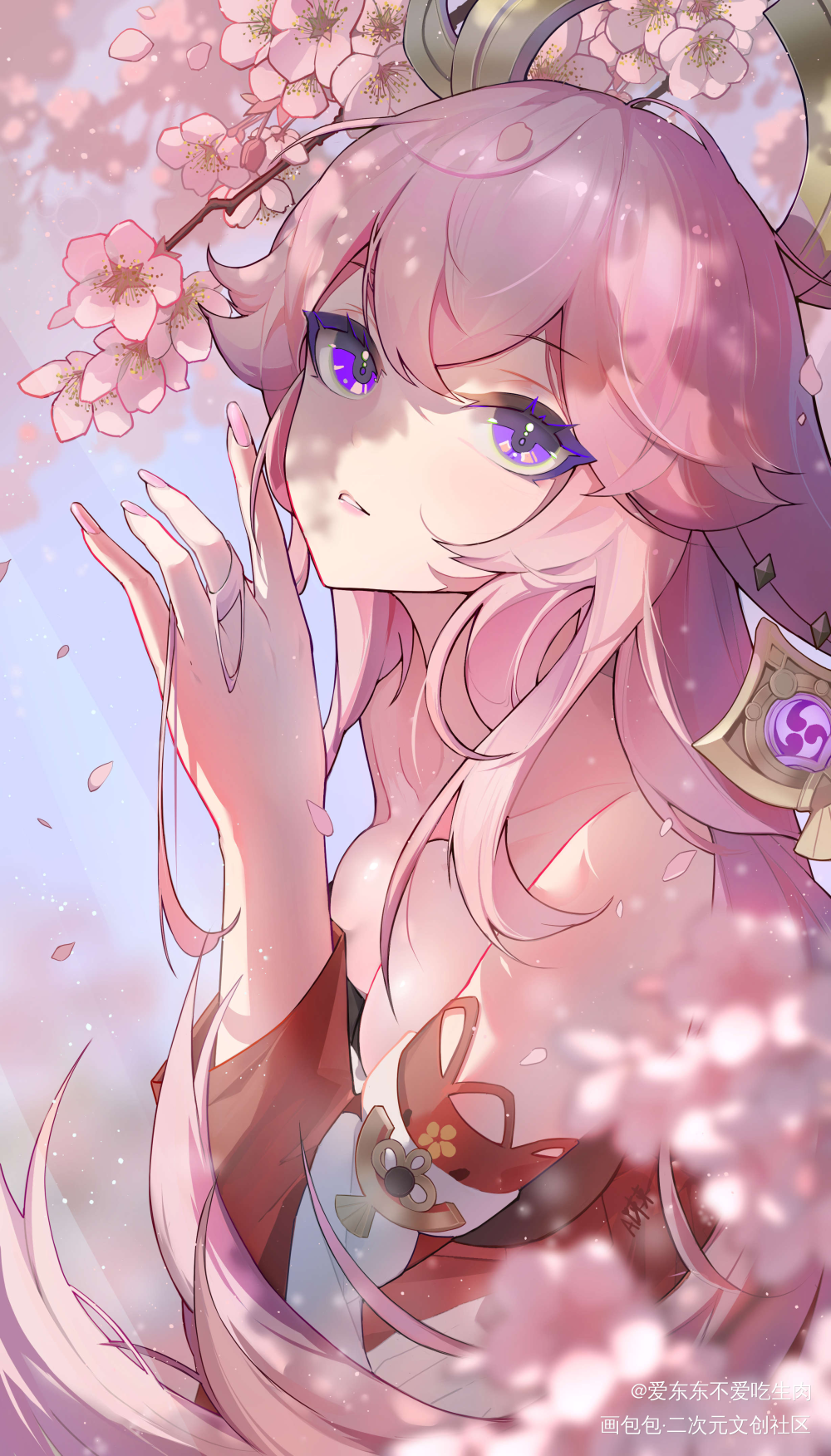 八重赏樱_原神日系插画八重神子绘画作品