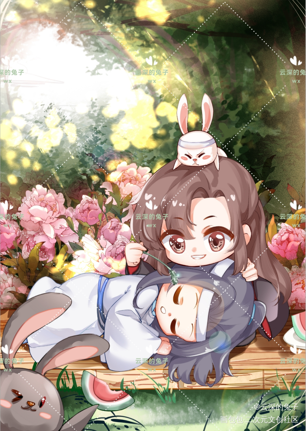 夏_魔道祖师忘羡蓝忘机魏无羡古风Q版绘画作品