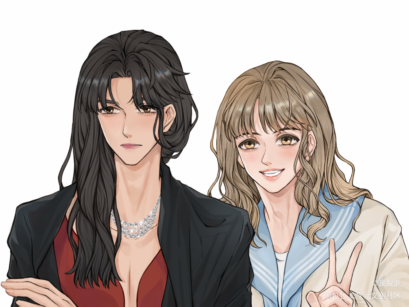 大莲姐和jk小枝妹_消失的初恋绘画作品